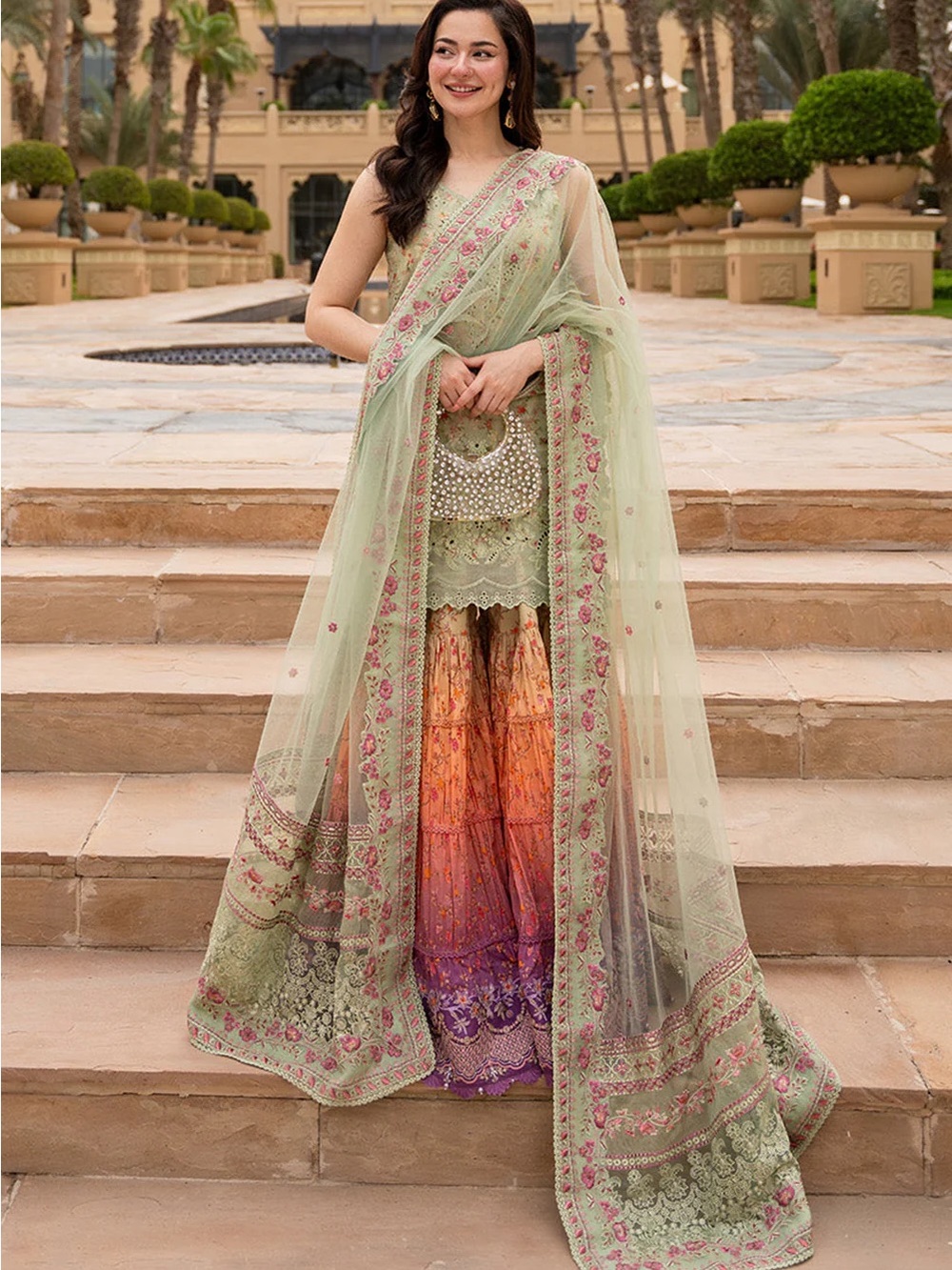 Faiza Saqlain- ELDIRA- Embroidered multicolor Pastel garara sharara lehenga dres